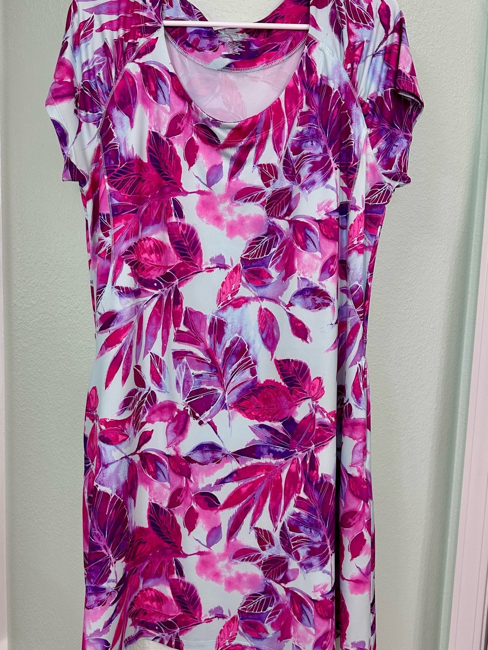 Reel Legends Magenta & Purple Leaf-Print Keep It Cool Dress Large